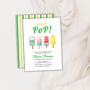 Green Yellow Ice Cream Ready To Pop Baby Shower Invitation