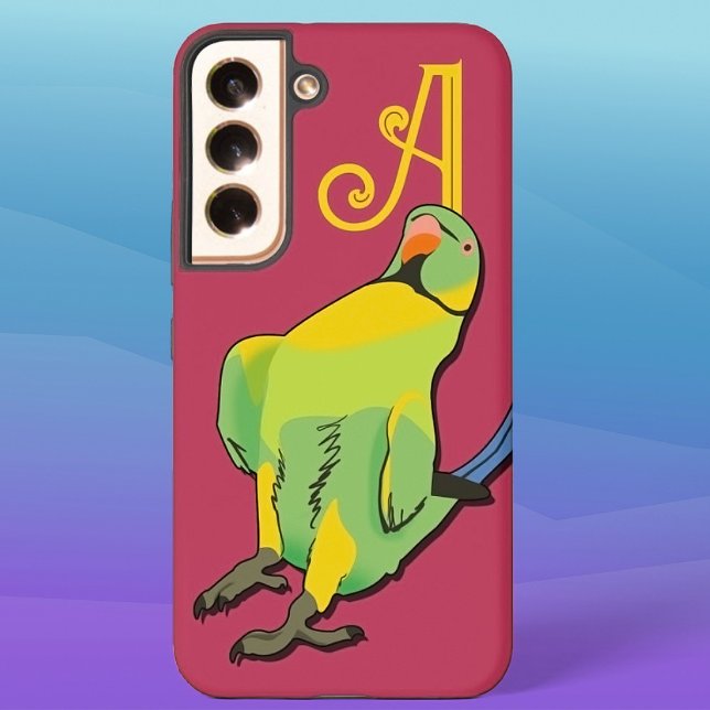 Green Yellow Indian Ringneck Parrot Monogram Bird Samsung Galaxy S22 Case (Creator Uploaded)