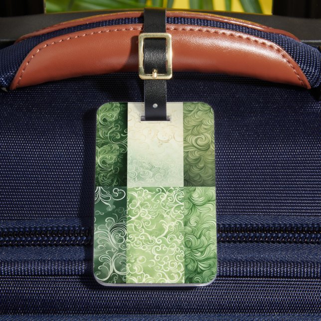 GREEN & YELLOW IRISH CELTIC PLAID PATTERNS LUGGAGE TAG (Front Insitu 2)