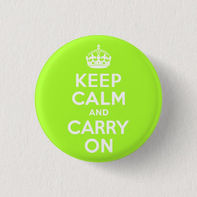 Green Yellow Keep Calm and Carry On 3 Cm Round Badge (Front)