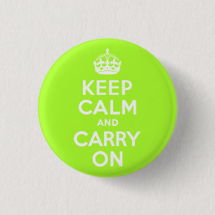 Green Yellow Keep Calm and Carry On 3 Cm Round Badge