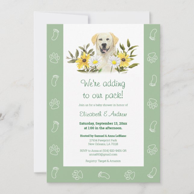 Green Yellow Labrador Dog Baby Shower Invitation (Front)