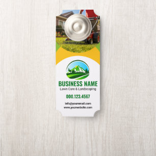 Green Yellow Landscaping Mowing Business Door Hanger