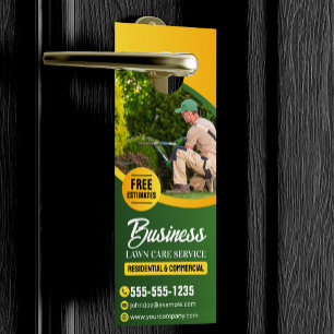 Green & Yellow Lawn Care Landscaping Mowing Door Hanger
