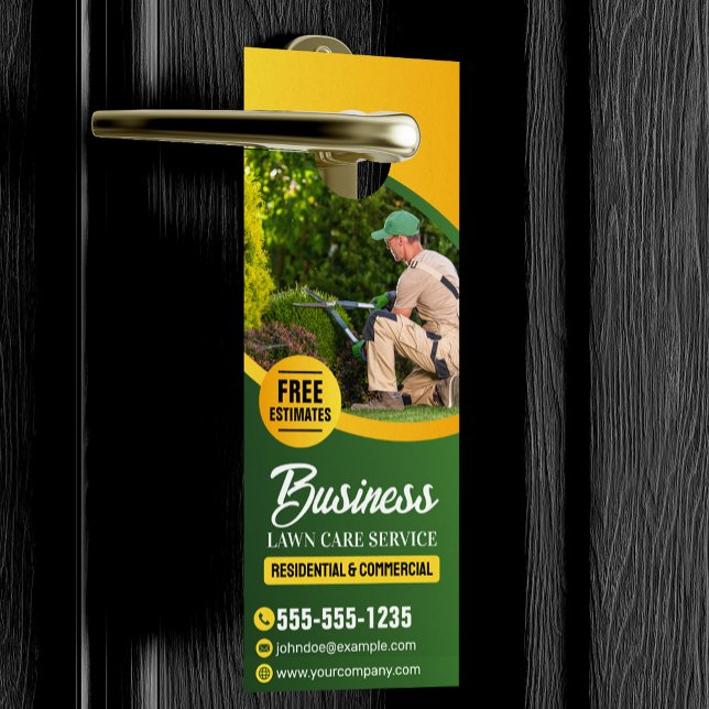 Green & Yellow Lawn Care Landscaping Mowing Door Hanger (Creator Uploaded)