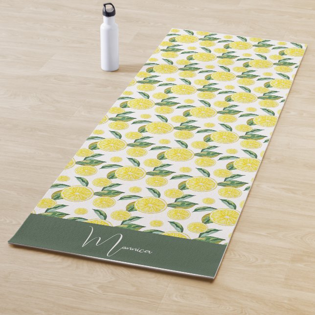 Green Yellow Lemon Slices Watercolor Art Yoga Mat (In Situ)