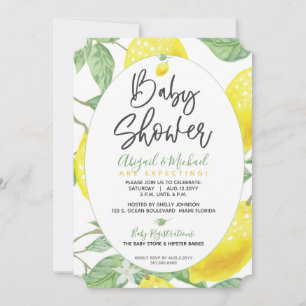Green Yellow Lemon Tree Gender Neutral Baby Shower Invitation