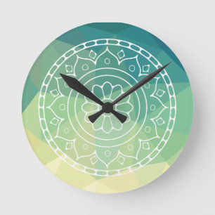 Green Yellow Mandala Inspiration Harmony Flower Round Clock