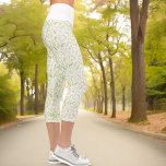 Green Yellow Nature Fern Leaf Pattern On White Capri Leggings<br><div class="desc">This nature style design features a fern leaf pattern background on white with a complementary colour waist band.</div>
