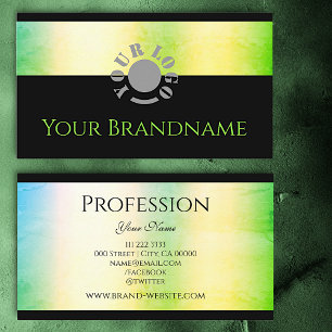 Green Yellow Ombre Gradient Shimmery Blush Black Business Card