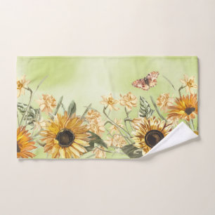 Green Yellow Ombre Watercolor Background Sunflower Bath Towel Set