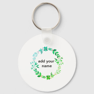green yellow orange floral wreath leaf add name key ring