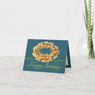 Green Yellow Orange Orchid Flower Happy Birthday Card