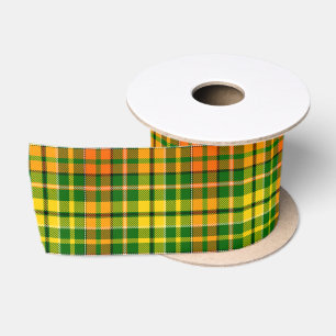 Green Yellow Orange Plaid Tartan Design Satin Ribbon