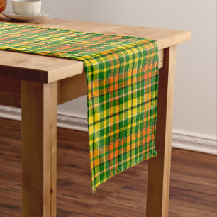 Green Yellow Orange Plaid Tartan Design Short Table Runner