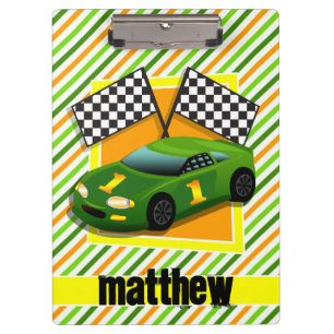 Green, Yellow, & Orange Race Car, Stripes Clipboard
