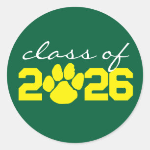 Green & Yellow Paw Print Graduation Stickers