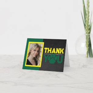 Green & Yellow Pawprint Graduation 2 Photo Folding Thank You Card