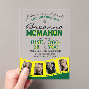 Green & Yellow Photo Graduation Filmstrip Frosted Acrylic Invitations