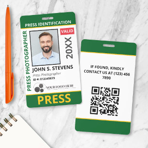 Green Yellow Photo & Logo Press ID QR Code Badge