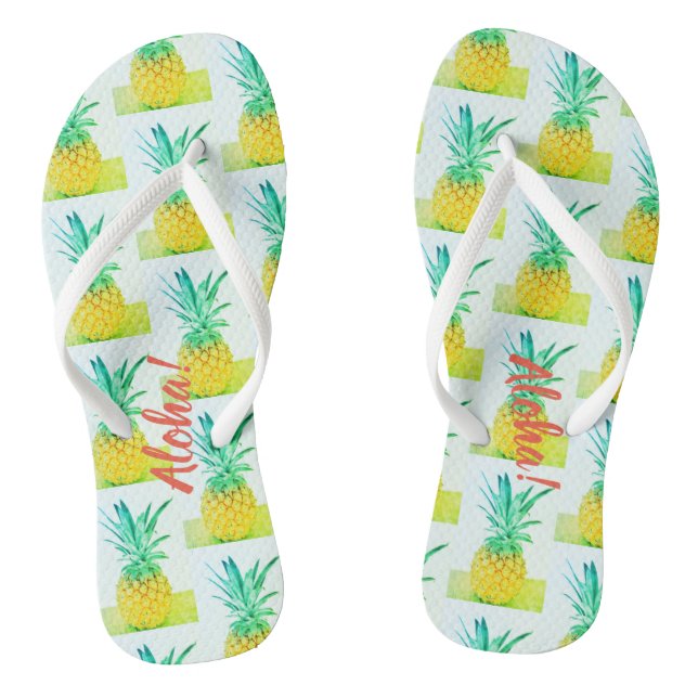 Green Yellow Pineapple Aloha Flip Flops (Footbed)
