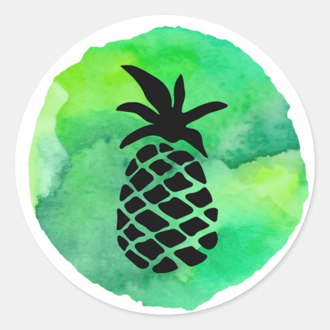 Green Yellow Pineapple Classic Round Sticker (Front)