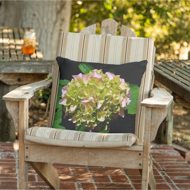 Green yellow pink Hydrangea pink yellow flower Cushion (Chair)