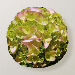 Green yellow pink Hydrangea pink yellow flower Round Cushion
