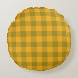Green Yellow Plaid Chequered Pattern Round Cushion