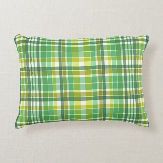 Green Yellow Plaid Design Decorative Cushion (Front)