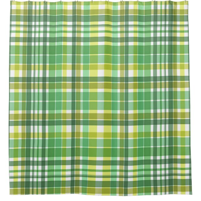 Green Yellow Plaid Design Shower Curtain (Front)