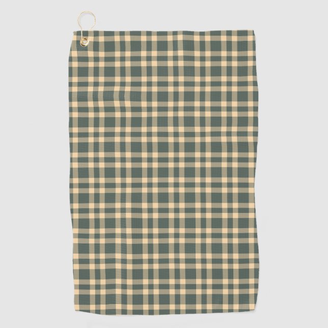 Green Yellow Plaid Pattern Golf Towel (Front)