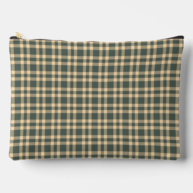 Green Yellow Plaid Pattern Large Accessory Pouch (Front)