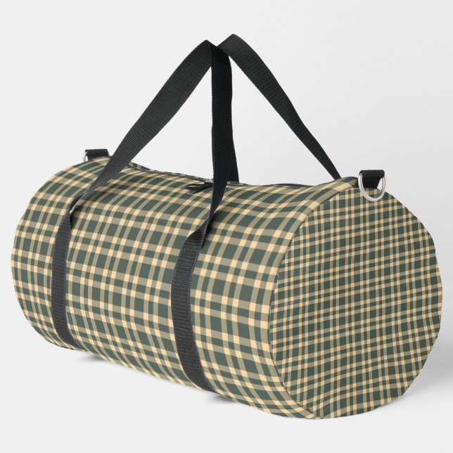 Green Yellow Plaid Pattern Large Duffle Bag (Left Corner)