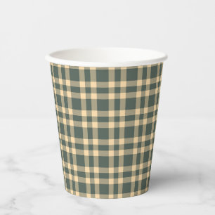 Green Yellow Plaid Pattern Paper Cups
