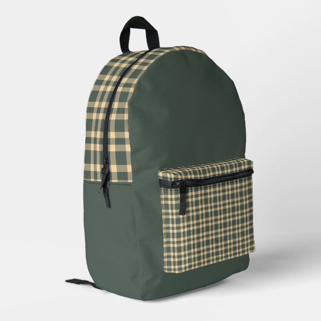 Green Yellow Plaid Pattern Printed Backpack (Back Corner Left)