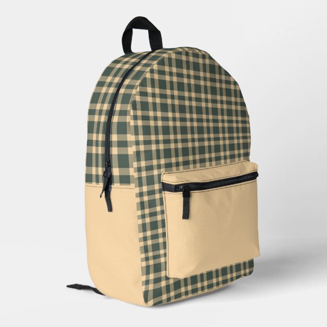 Green Yellow Plaid Pattern Printed Backpack (Back Corner Left)