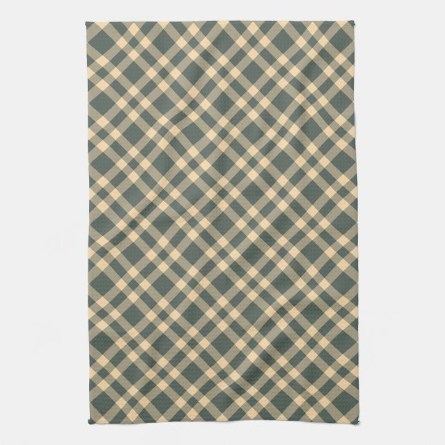 Green Yellow Plaid Pattern Tea Towel (Vertical)