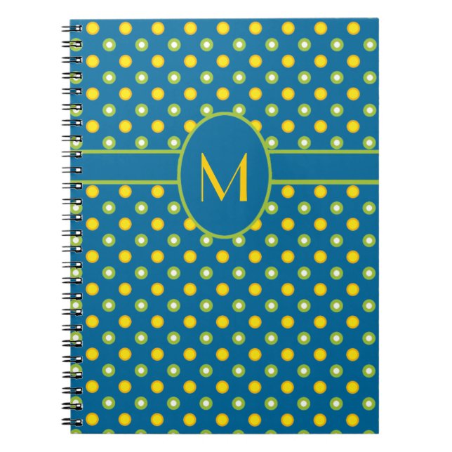 Green, Yellow Polkas Monogrammed Spiral Notebook (Front)