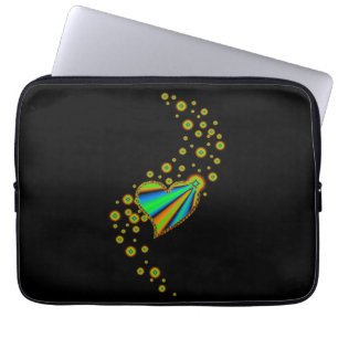 Green yellow Rainbow Heart with Stars on black Laptop Sleeve