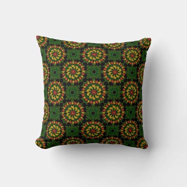 Green Yellow Red Paisley Pattern Throw Pillow (Front)