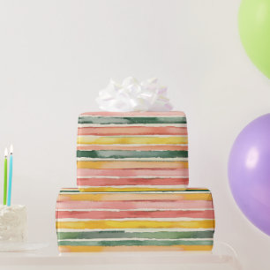 Green Yellow Red Pink Stripes Birthday Wrapping Paper