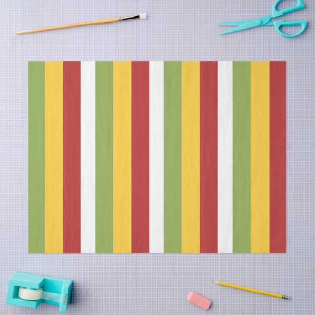 Green Yellow Red Stripes Tissue Paper (Craft)