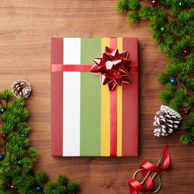 Green Yellow Red Stripes Wrapping Paper (Holiday Gift)
