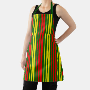 Green Yellow Red Vertical Stripes Design Apron