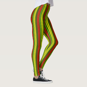 Green Yellow Red Vertical Stripes Design   Leggings