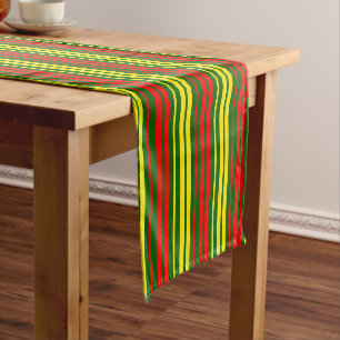 Green Yellow Red Vertical Stripes Design   Short Table Runner