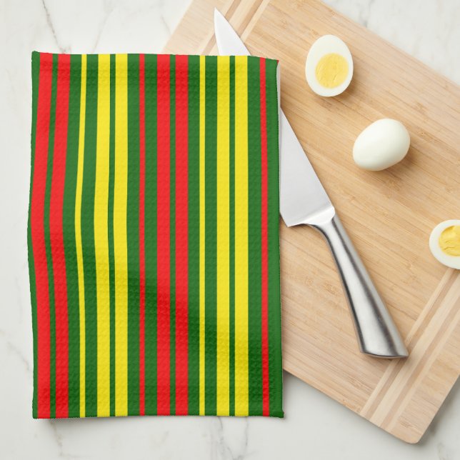 Green Yellow Red Vertical Stripes Design   Tea Towel (Quarter Fold)
