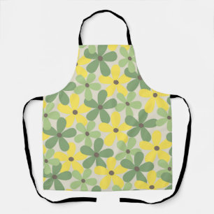 Green Yellow Retro Y2K 70s Flower Pattern Apron
