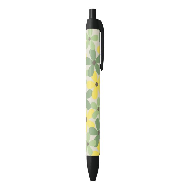 Green Yellow Retro Y2K 70s Flower Pattern Black Ink Pen (Bottom (Vertical))